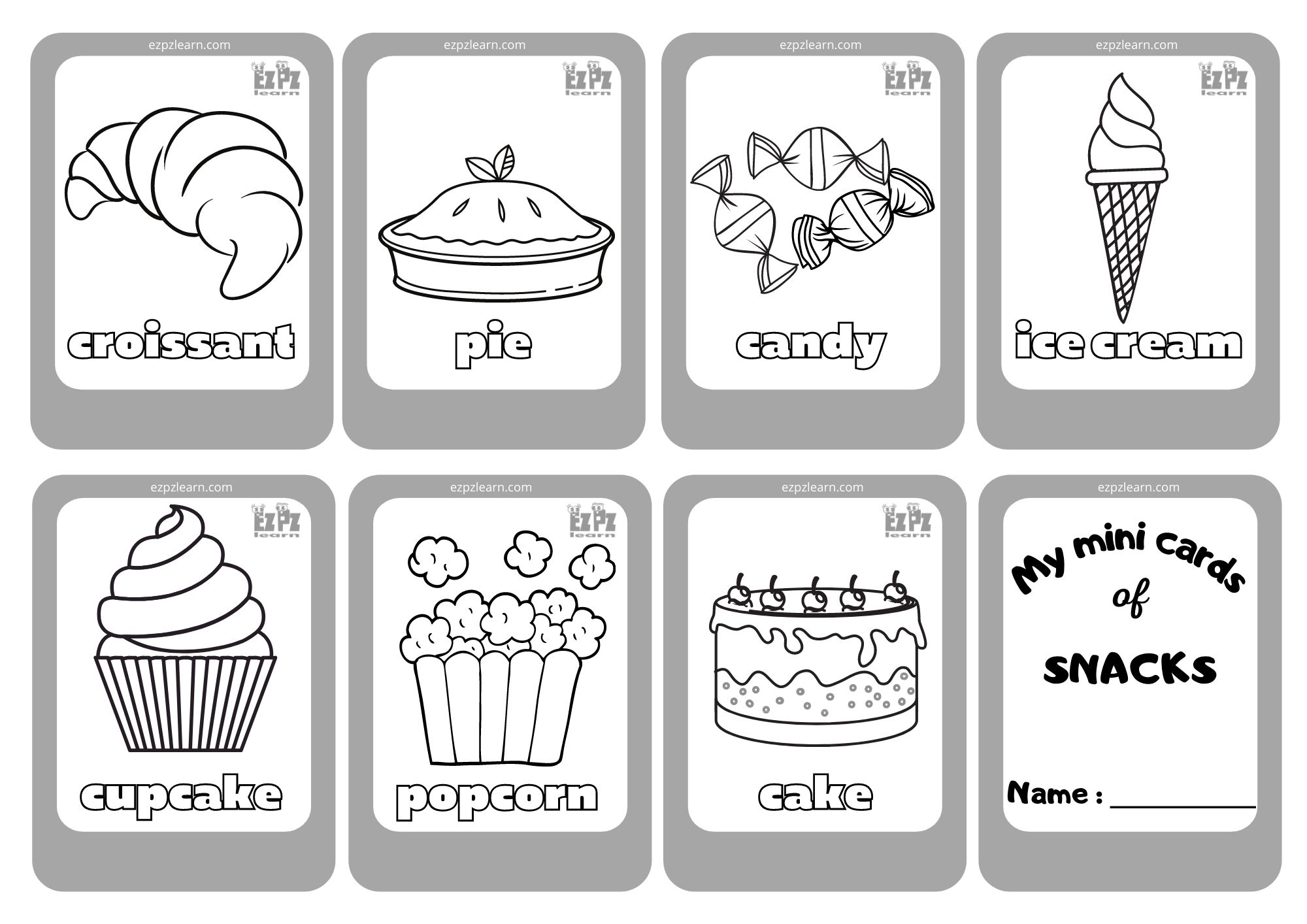 Snacks 2 Mini Cards Coloring